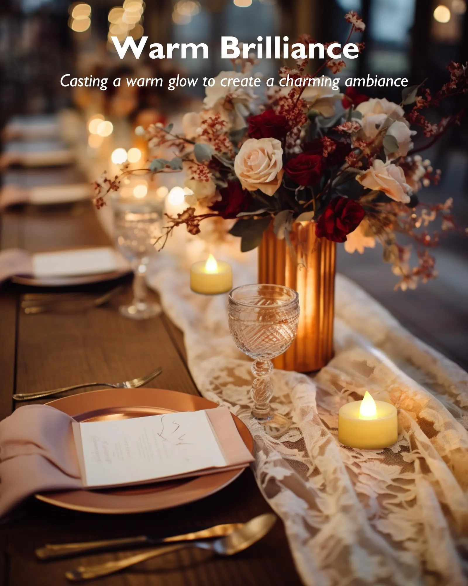 Homemory 24 Pack Warm White Battery Led Tea Lights, Flameless Flickering Tealight Candle, Dia 1.4Â?? Electric Fake Candle For Votive, Wedding, Party, Table, Dining Room, Gift