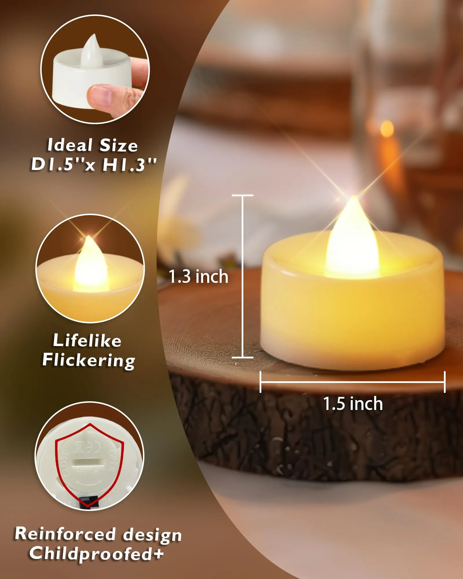 Homemory 24 Pack Warm White Battery Led Tea Lights, Flameless Flickering Tealight Candle, Dia 1.4Â?? Electric Fake Candle For Votive, Wedding, Party, Table, Dining Room, Gift
