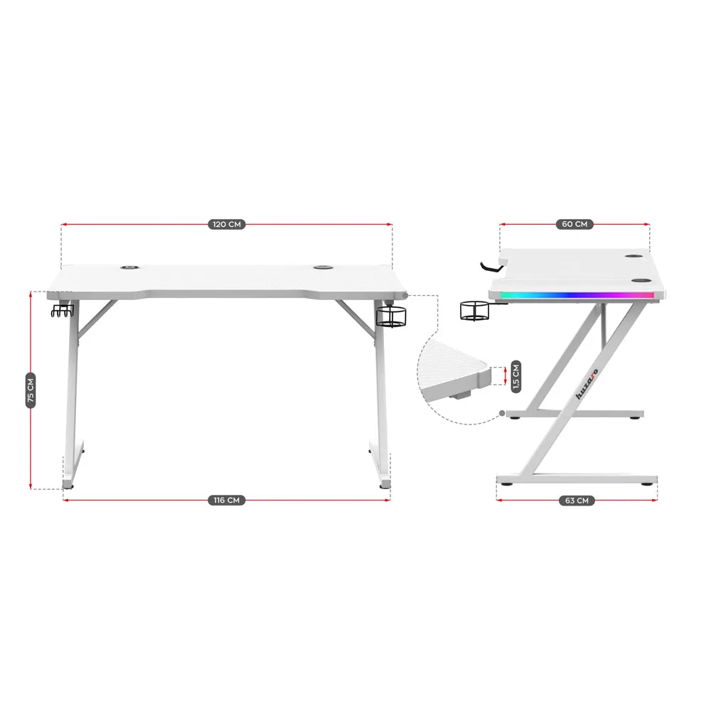 Huzaro Hero 2.5 RGB White Gaming Desk