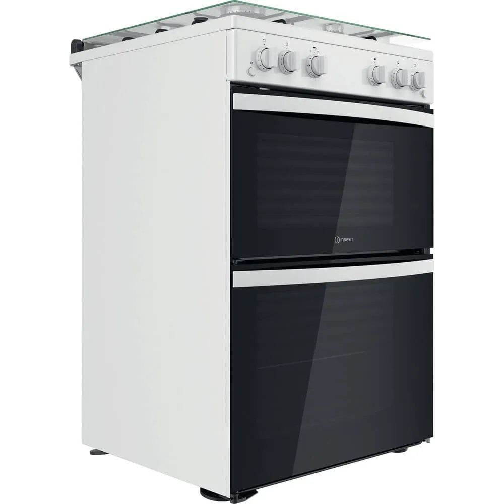 Indesit ID67G0MCWUK 60cm Gas Cooker in White Double Oven Gas Hob