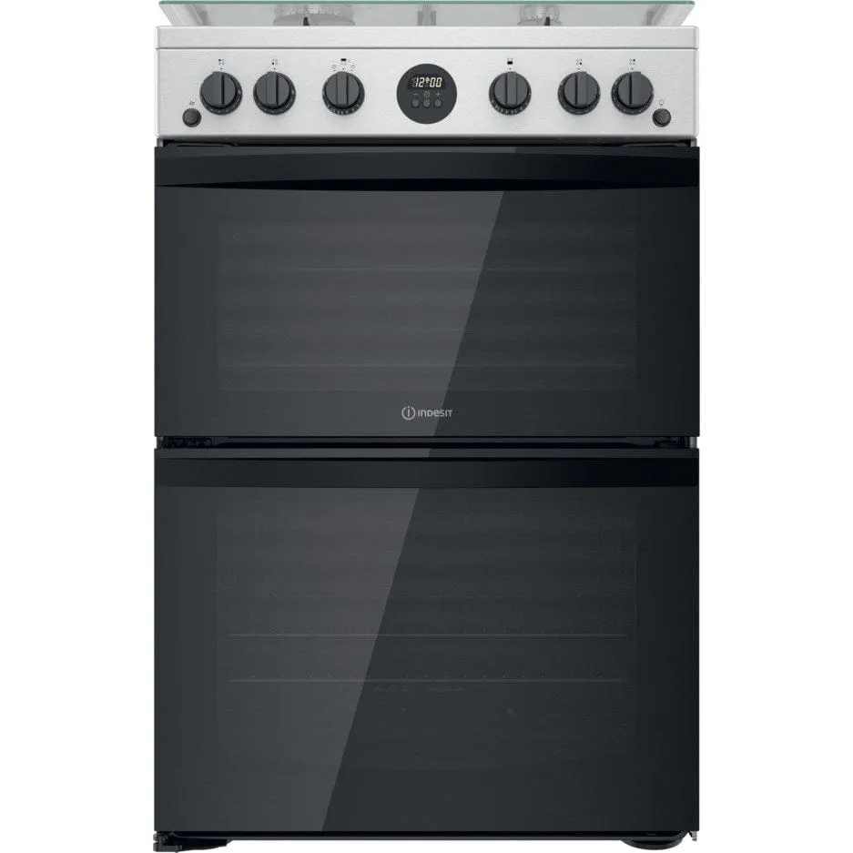 Indesit ID67G0MCXUK 60Cm Gas Cooker With Double Oven Inox
