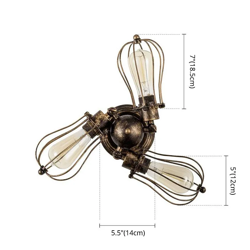Industrial Wire Cage Metal Bedroom Ceiling Light - Rustic Close-to-Ceiling Mount