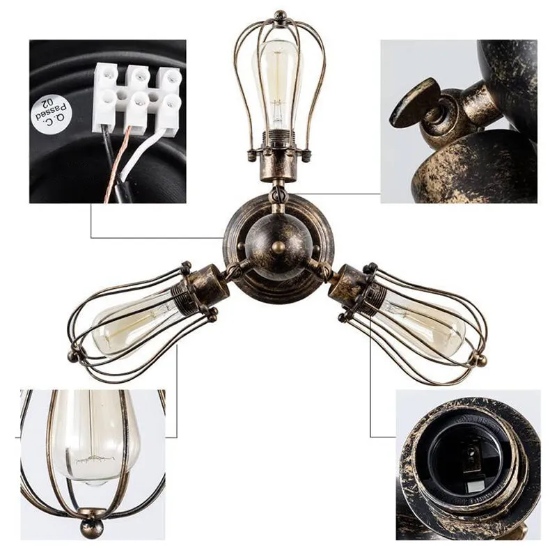 Industrial Wire Cage Metal Bedroom Ceiling Light - Rustic Close-to-Ceiling Mount
