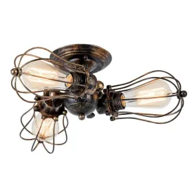 Industrial Wire Cage Metal Bedroom Ceiling Light - Rustic Close-to-Ceiling Mount
