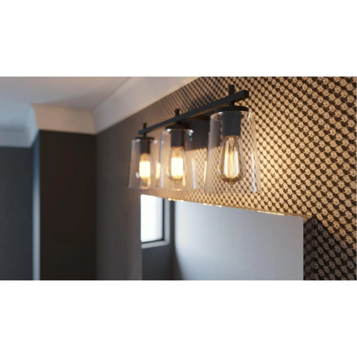 Joanna 23 in. 3 Lights Vanity Light Black Finish Clear Shade