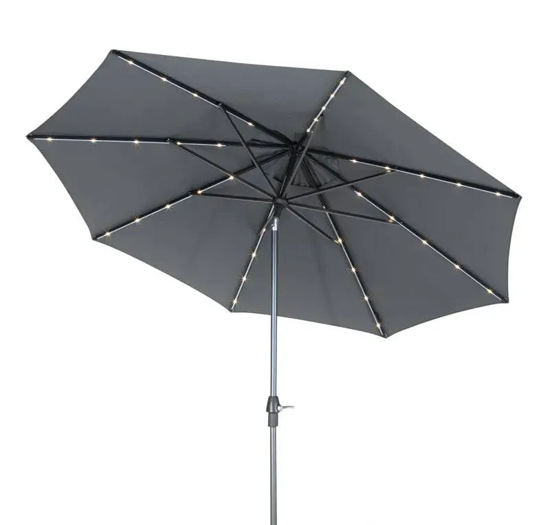 Kettler 3.0m Wind up and Auto Tilt Parasol with LED Lights Grey frame with TAUPE Canopy