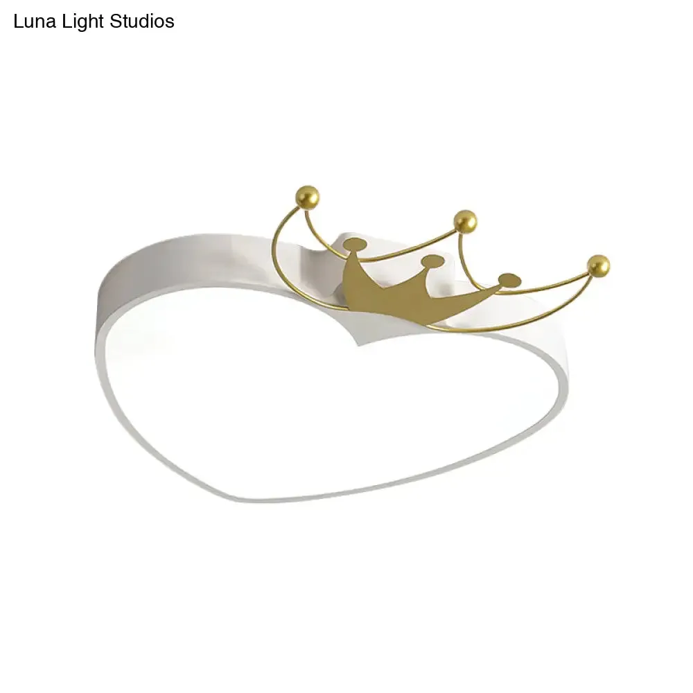 Kids' Pink/White Apple Ceiling Mount Light with Crown Ornament - LED Acrylic Flush-Mount Fixture