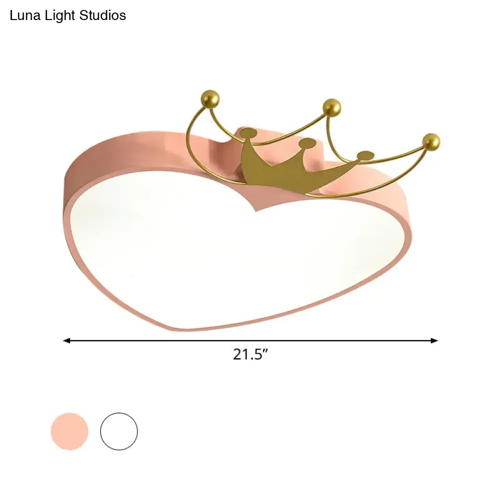 Kids' Pink/White Apple Ceiling Mount Light with Crown Ornament - LED Acrylic Flush-Mount Fixture