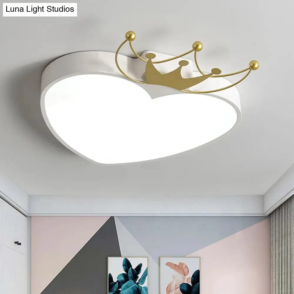 Kids' Pink/White Apple Ceiling Mount Light with Crown Ornament - LED Acrylic Flush-Mount Fixture