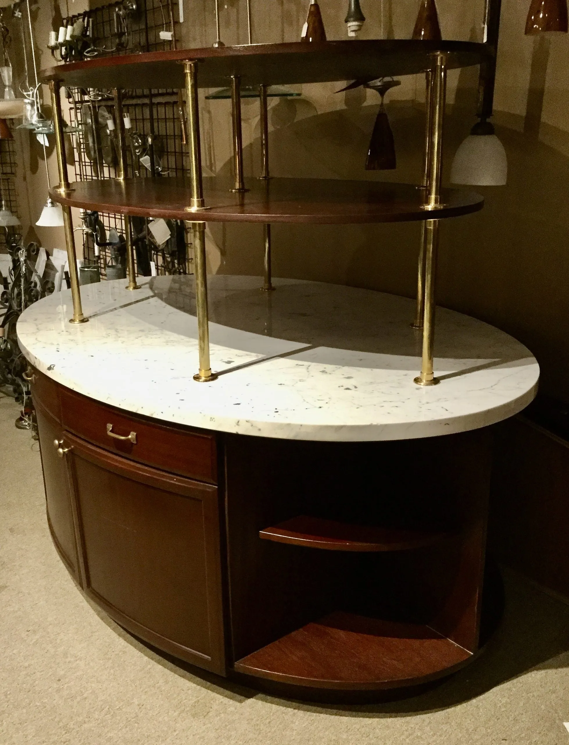 Kitchen Pastry or Baker's Display Table, Oval, White Marble Top