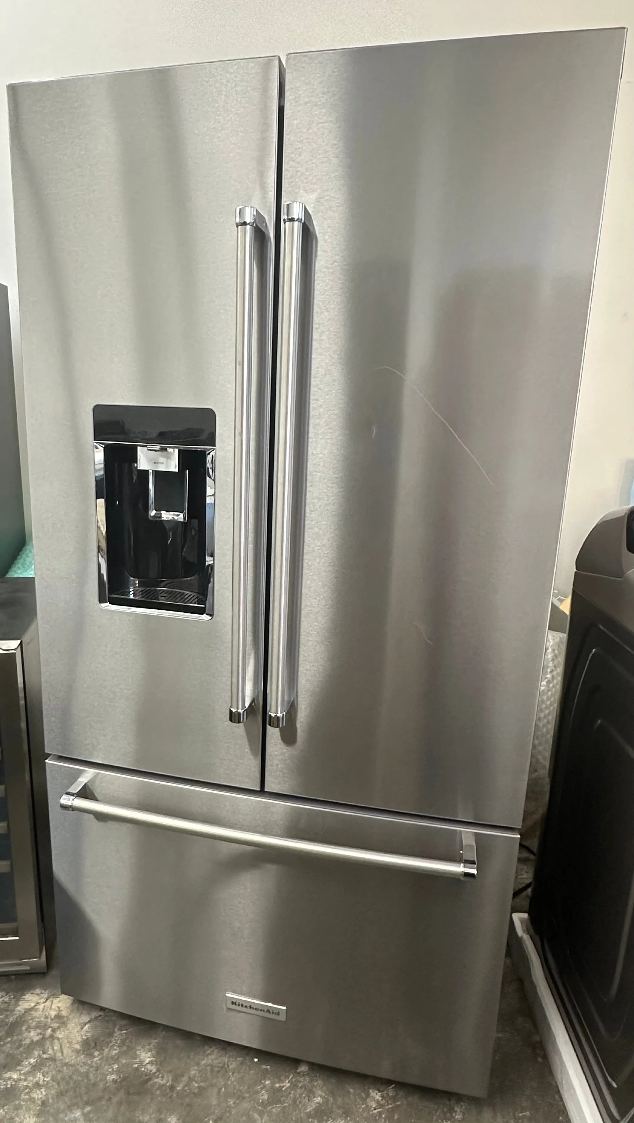 KitchenAid KRFC704FPS 36 Inch Counter-Depth French Door Refrigerator with 23.8 cu. ft. Capacity, 3 Glass Shelves, Gallon Door Bins, Preserva® Food Care System, Exterior Ice/Water Dispenser, and Auto Icemaker: Stainless Steel