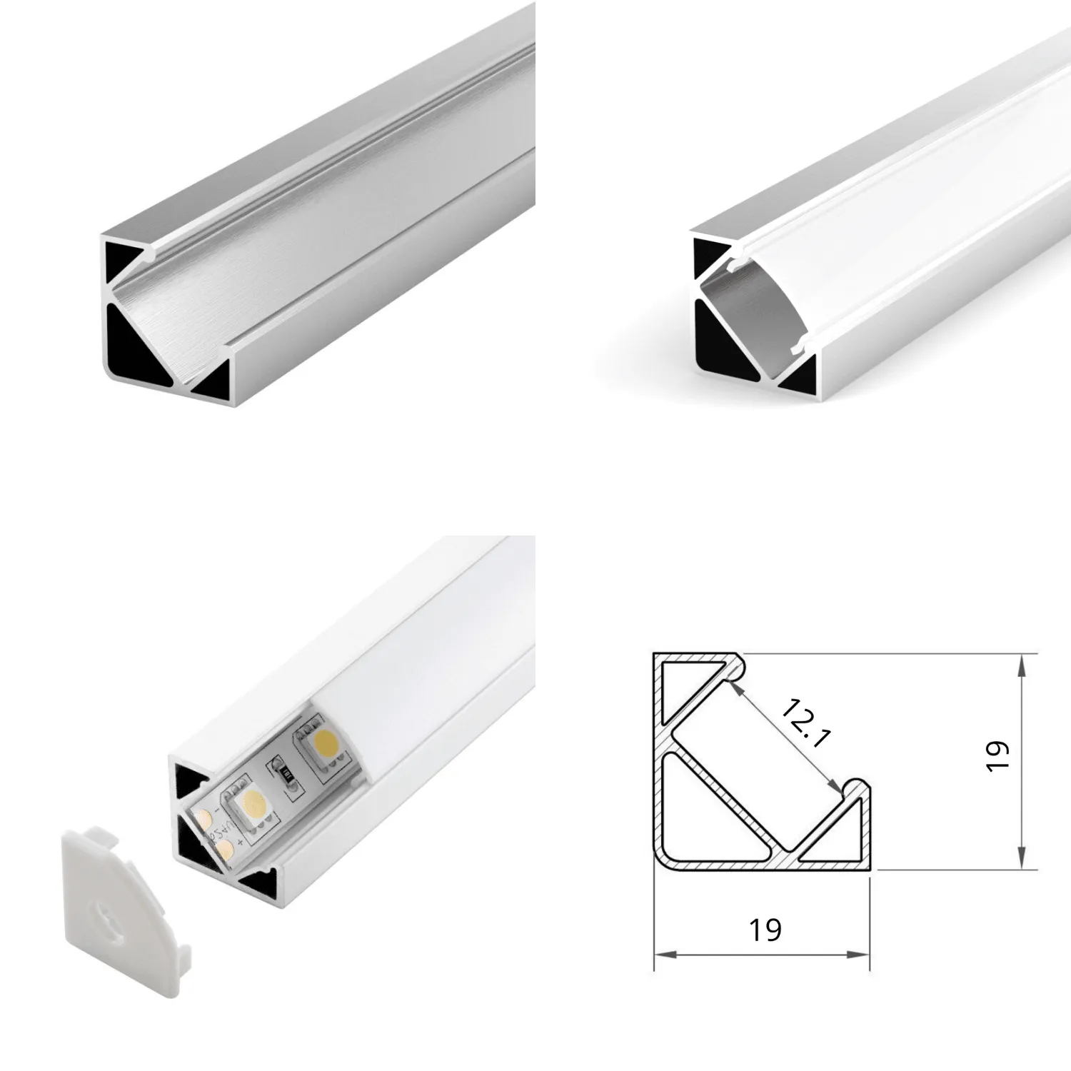 LED Strip Aluminium Corner Profile Milky Cover Cabinet LED Corner Profile 19x19mm