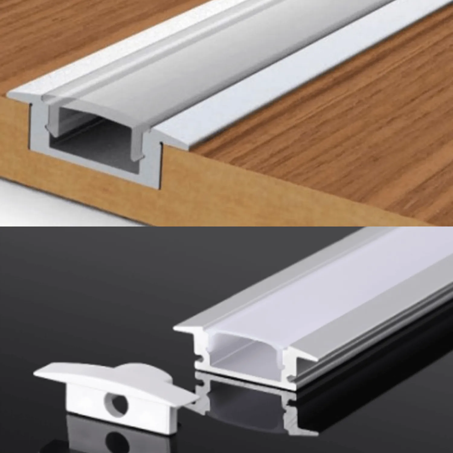 LED Strip Light Aluminium Recessed Profile Milky Cover Cabinet LED Channel