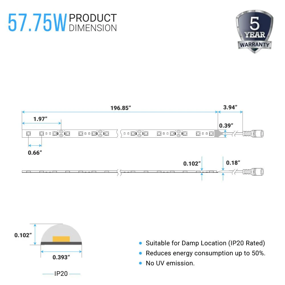 LED Strip Lights, IP20, 16.4ft, Dimmable, 12V, 60 leds/Meter, SMD 2835 - 278 Lumens/ft. with 72W Power Supply & Controller (KIT)