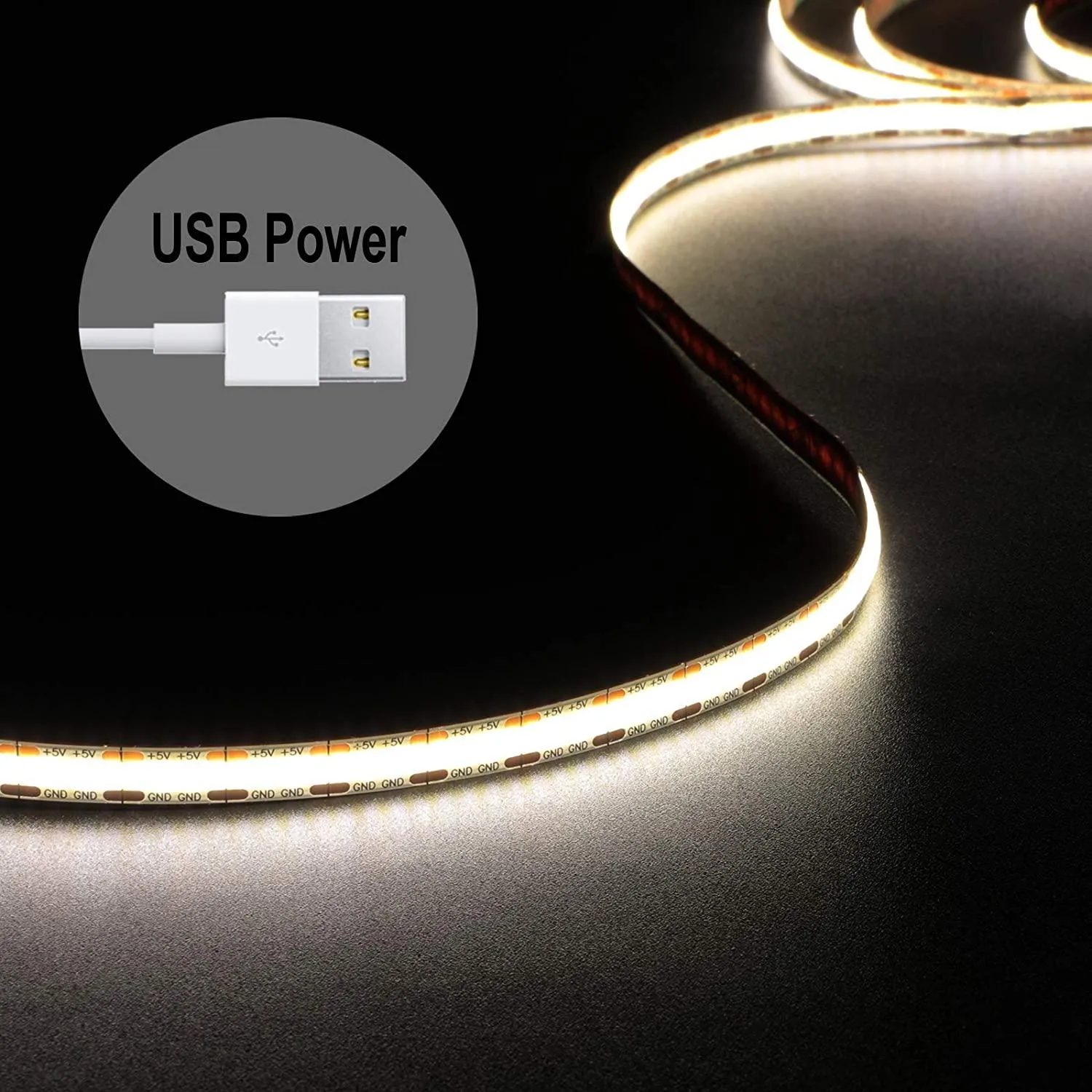 LED Strip Lights USB Powered, 1.5m/4.9ft COB LED Strip Light 1200lm