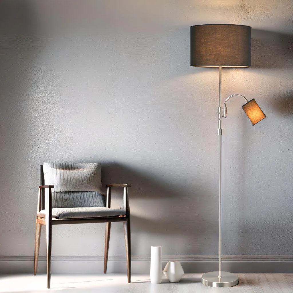 Lily Mother and Child Floor Lamp - Black and White Fabric Shade, 1700mm High, PL0255