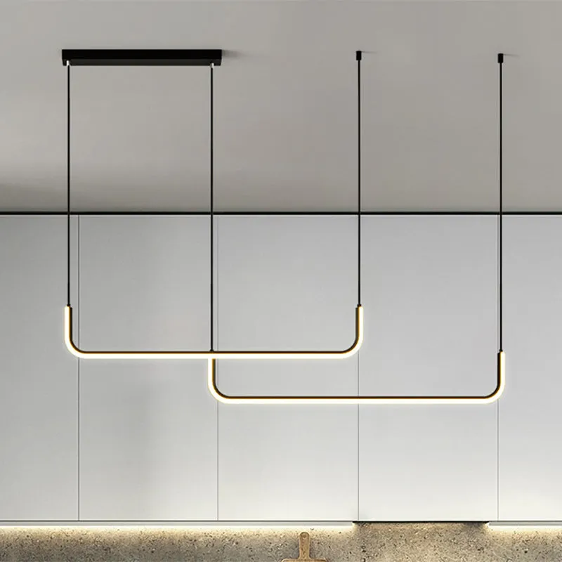 Lyla - Black/Gold Linear Pendant: Simple LED Multi Ceiling Light