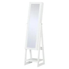 MDF Freestanding Glass Mirror Jewellery Cabinet w/ Storage Shelves White