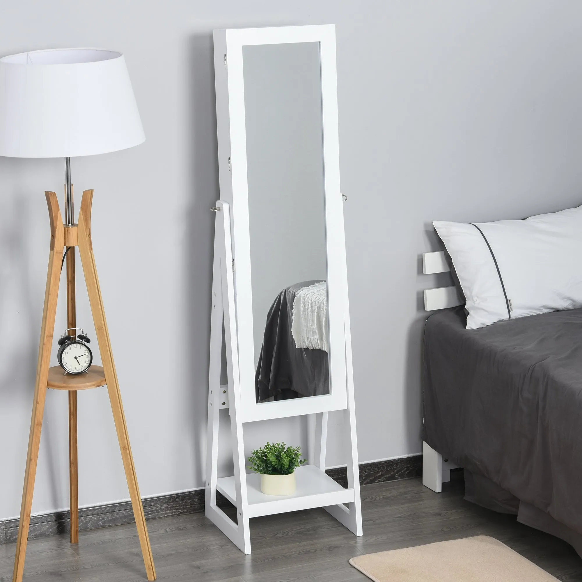 MDF Freestanding Glass Mirror Jewellery Cabinet w/ Storage Shelves White