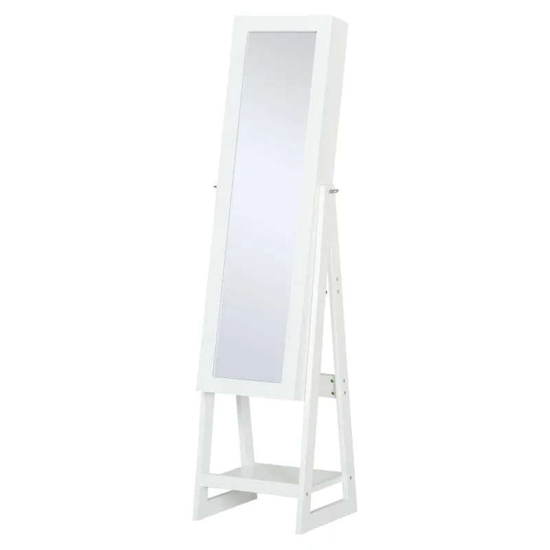 MDF Freestanding Glass Mirror Jewellery Cabinet w/ Storage Shelves White