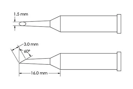 Metcal GT6-HF6015S Beveled 60° x 3.0mm Hoof Solder Tip, 1.5 x 16mm