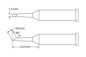 Metcal GT6-HF6015S Beveled 60° x 3.0mm Hoof Solder Tip, 1.5 x 16mm