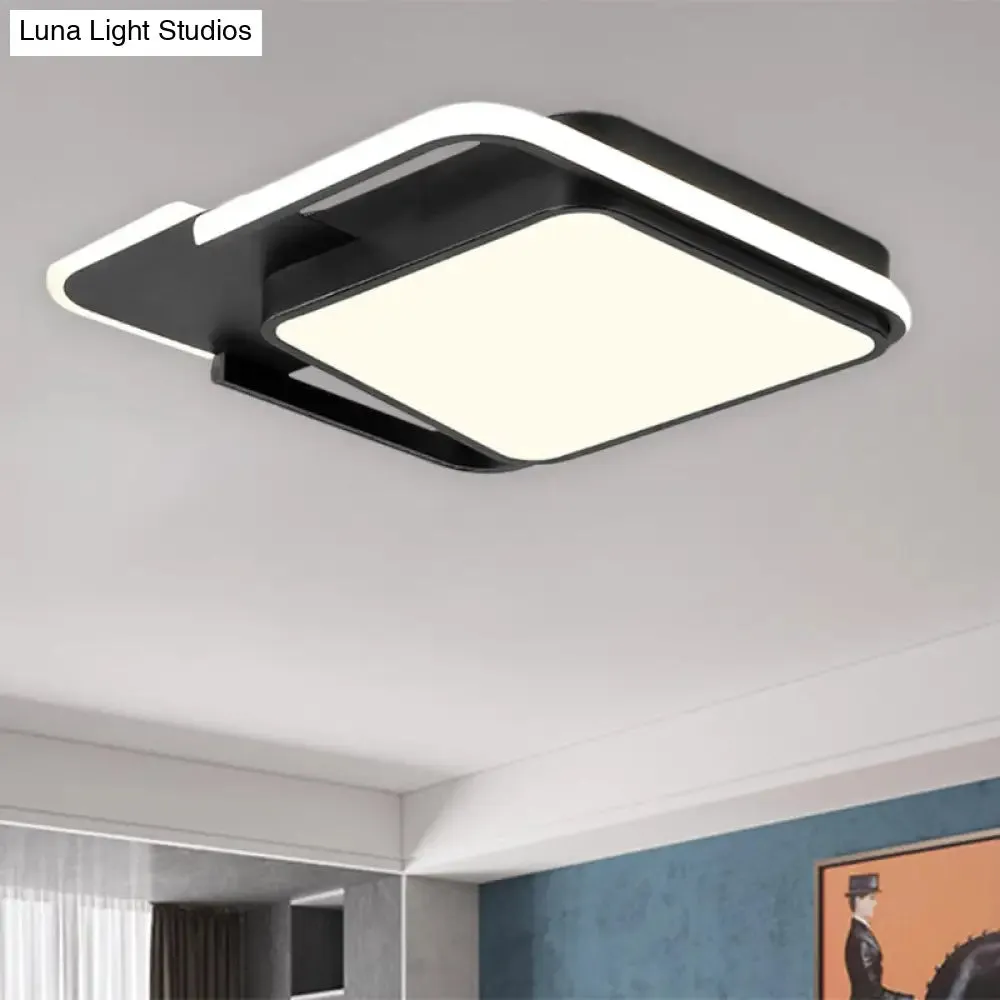 Minimal LED Flushmount Lamp - White/Black Square, Metallic Finish, 16.5"/20.5" Wide, Warm Light
