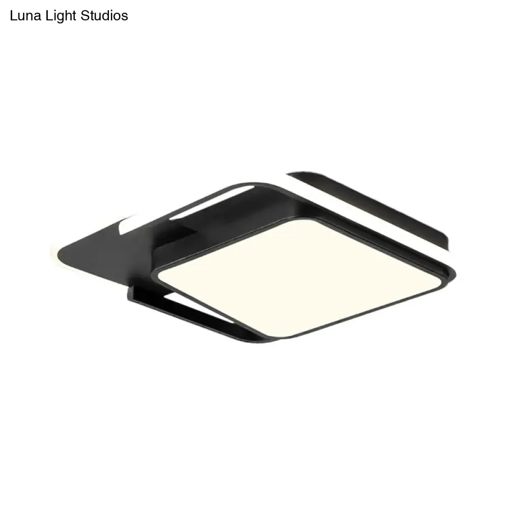 Minimal LED Flushmount Lamp - White/Black Square, Metallic Finish, 16.5"/20.5" Wide, Warm Light