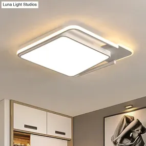 Minimal LED Flushmount Lamp - White/Black Square, Metallic Finish, 16.5"/20.5" Wide, Warm Light
