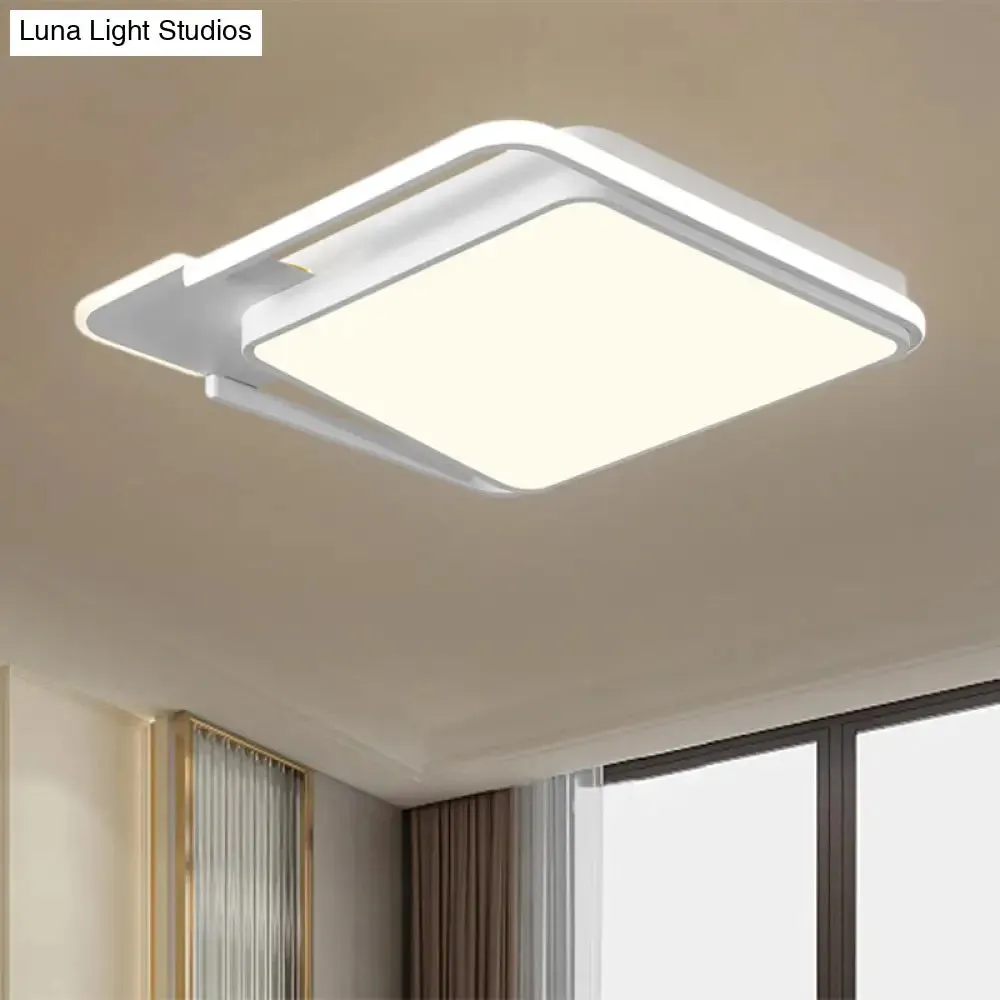 Minimal LED Flushmount Lamp - White/Black Square, Metallic Finish, 16.5"/20.5" Wide, Warm Light
