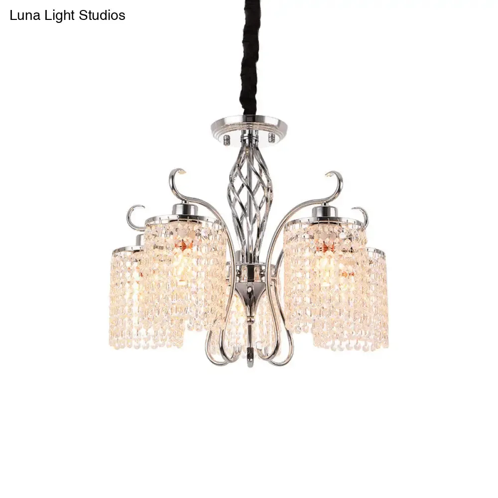 Modern Crystal Cylinder Chandelier Pendant Light - 3/5 Lights, Chrome Finish, Ideal for Living Room