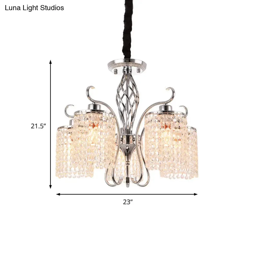 Modern Crystal Cylinder Chandelier Pendant Light - 3/5 Lights, Chrome Finish, Ideal for Living Room