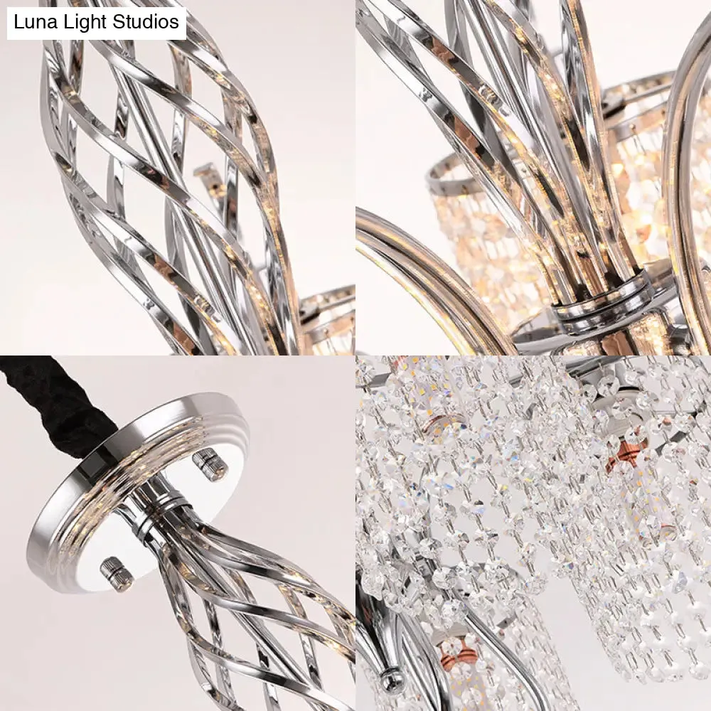 Modern Crystal Cylinder Chandelier Pendant Light - 3/5 Lights, Chrome Finish, Ideal for Living Room
