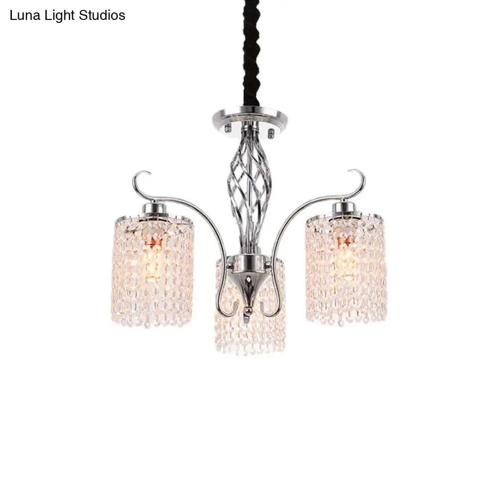 Modern Crystal Cylinder Chandelier Pendant Light - 3/5 Lights, Chrome Finish, Ideal for Living Room