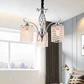 Modern Crystal Cylinder Chandelier Pendant Light - 3/5 Lights, Chrome Finish, Ideal for Living Room