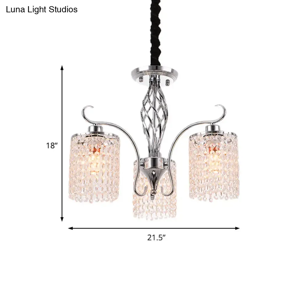 Modern Crystal Cylinder Chandelier Pendant Light - 3/5 Lights, Chrome Finish, Ideal for Living Room