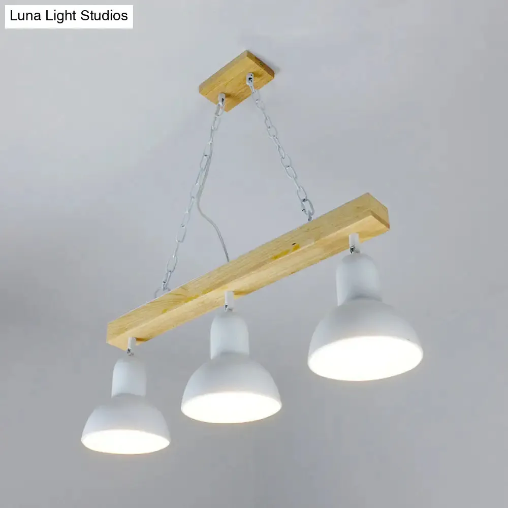 Modern Dome Island Lighting - 2/3 Heads, Black/White Metal Pendant Light with Wooden Beam for Kitchen