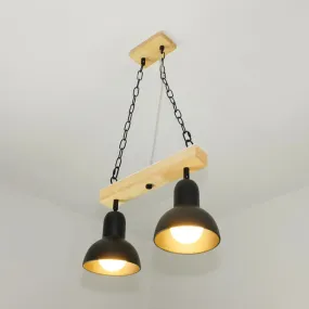Modern Dome Island Lighting - 2/3 Heads, Black/White Metal Pendant Light with Wooden Beam for Kitchen