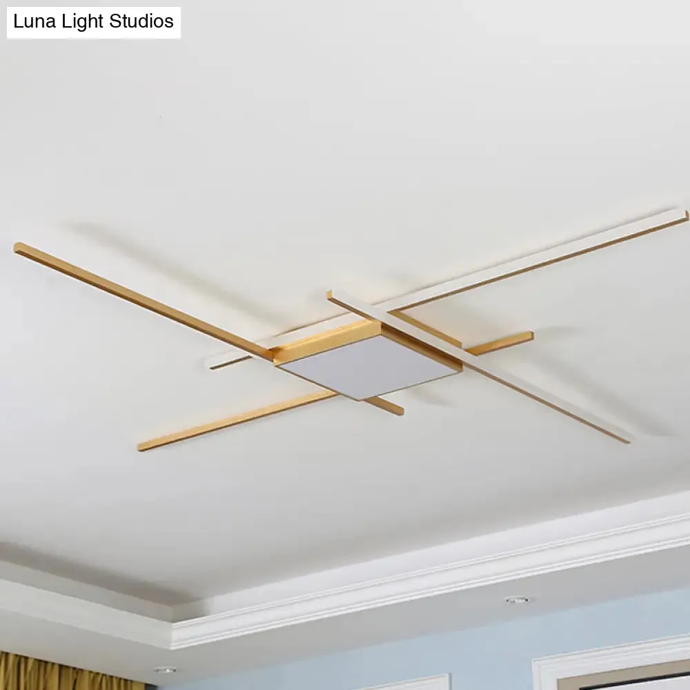 Modern Gold LED Ceiling Mounted Flush Mount Lamp with Acrylic Shade - 69"/82.5"W Linear