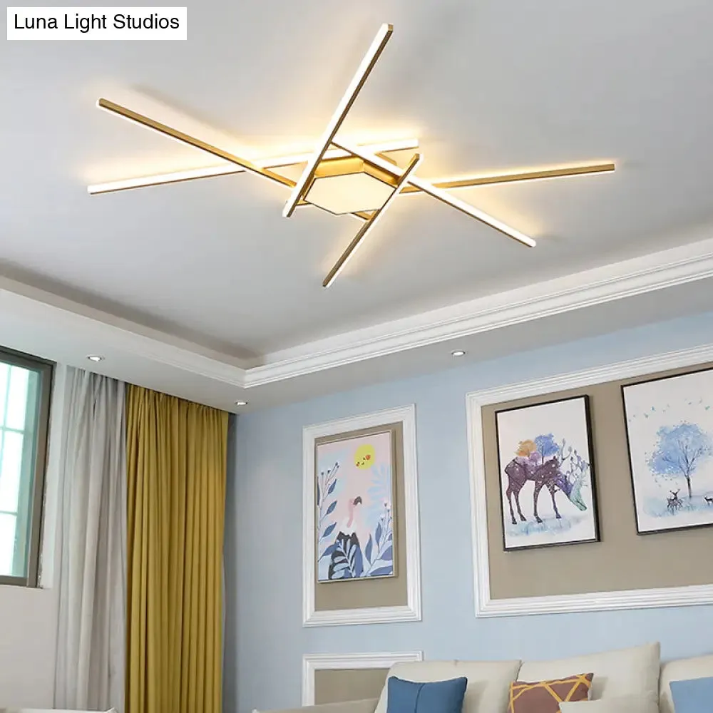 Modern Gold LED Ceiling Mounted Flush Mount Lamp with Acrylic Shade - 69"/82.5"W Linear