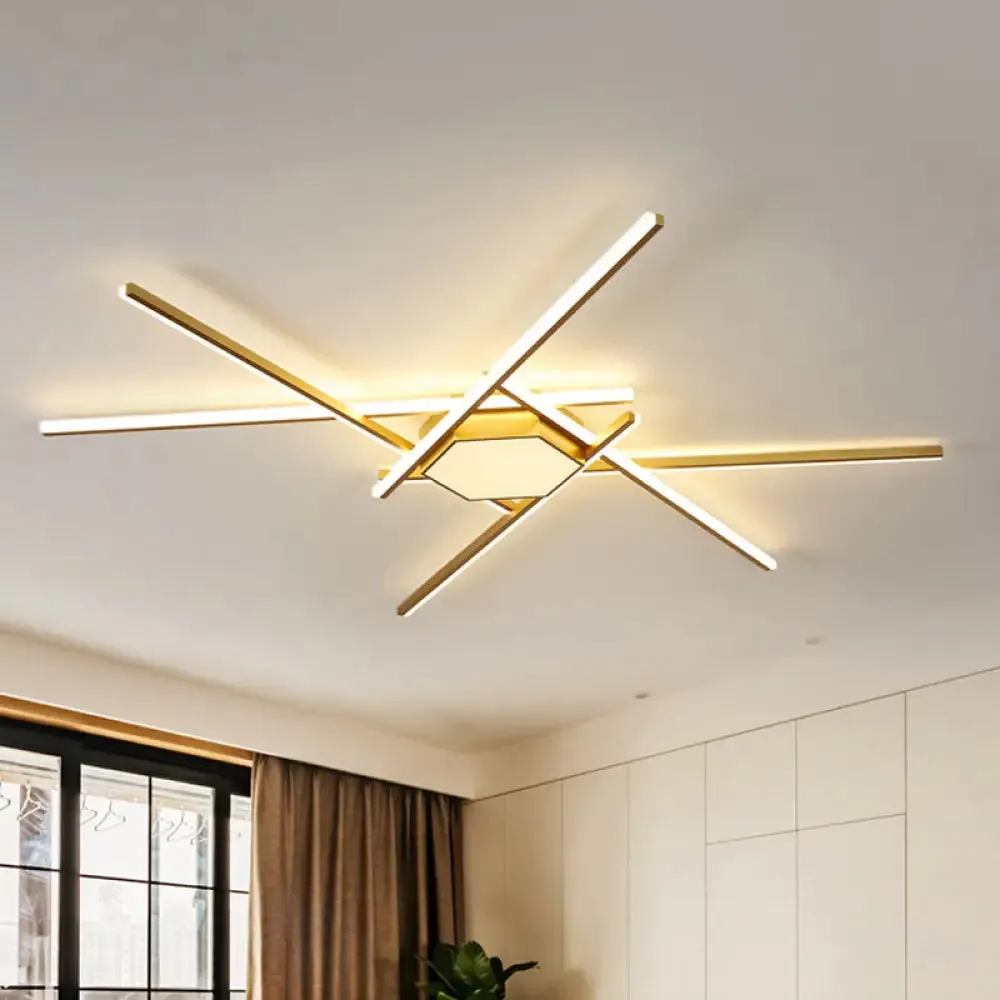 Modern Gold LED Ceiling Mounted Flush Mount Lamp with Acrylic Shade - 69"/82.5"W Linear