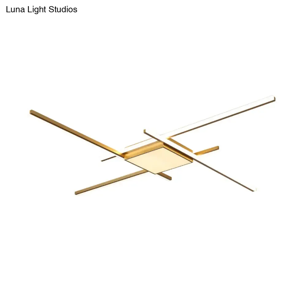 Modern Gold LED Ceiling Mounted Flush Mount Lamp with Acrylic Shade - 69"/82.5"W Linear