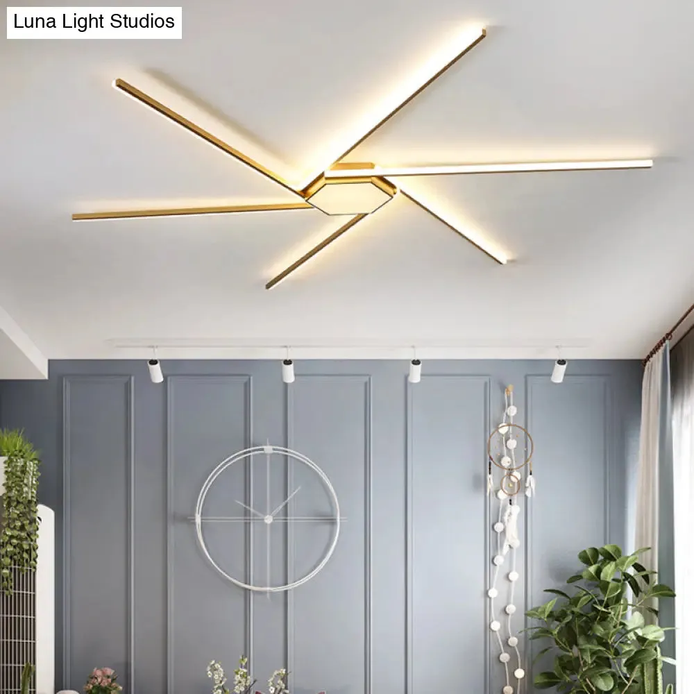 Modern Gold LED Ceiling Mounted Flush Mount Lamp with Acrylic Shade - 69"/82.5"W Linear