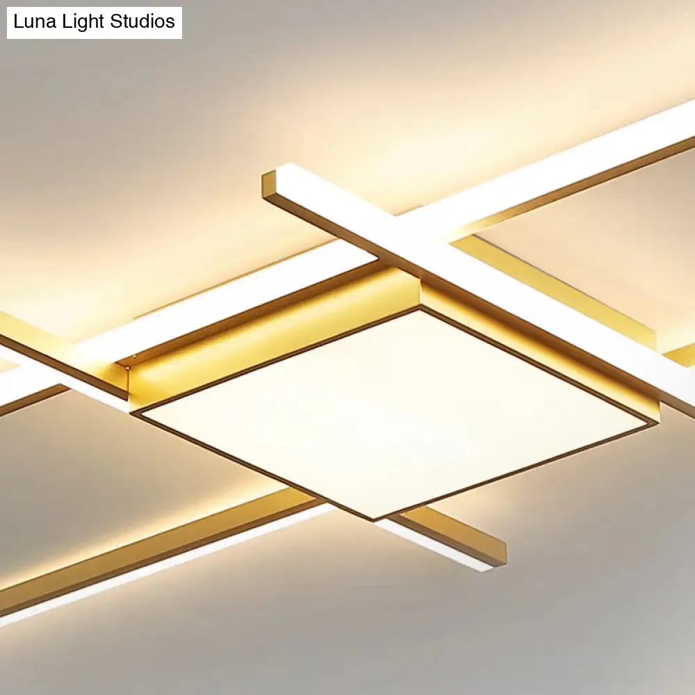 Modern Gold LED Ceiling Mounted Flush Mount Lamp with Acrylic Shade - 69"/82.5"W Linear