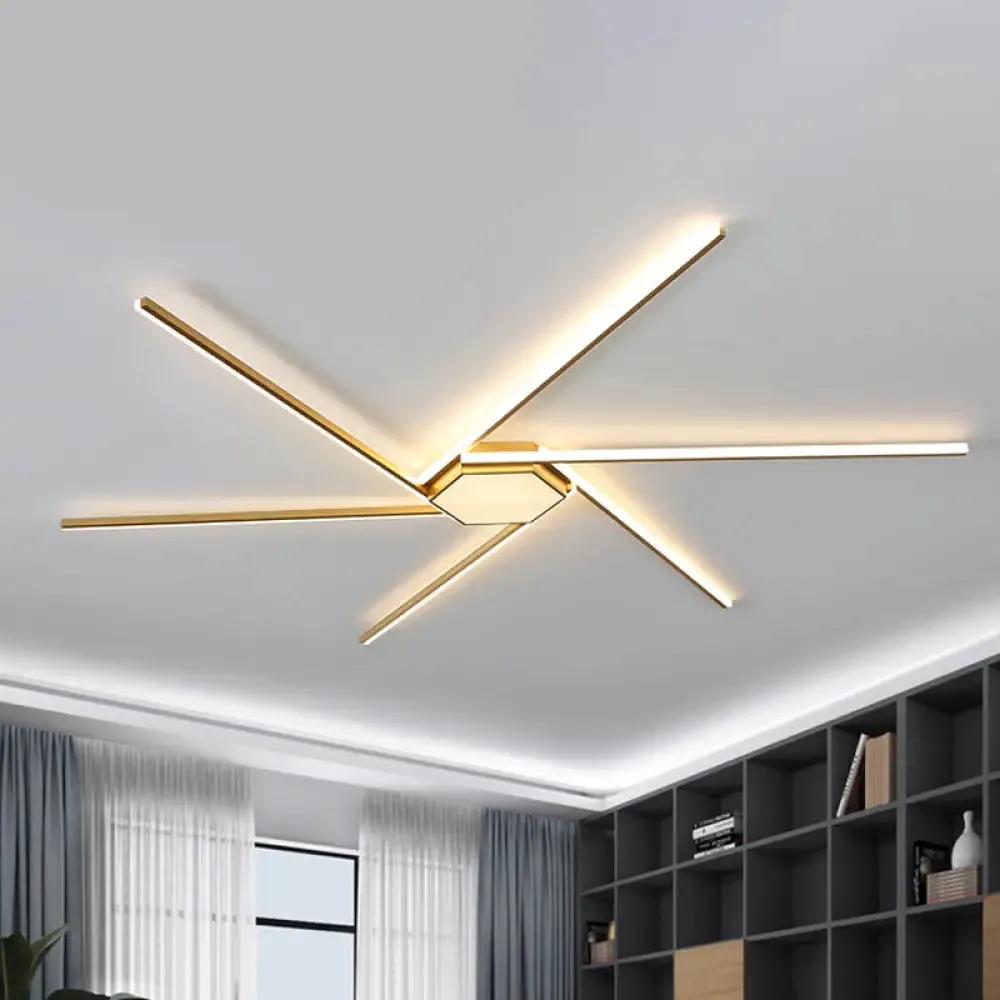 Modern Gold LED Ceiling Mounted Flush Mount Lamp with Acrylic Shade - 69"/82.5"W Linear