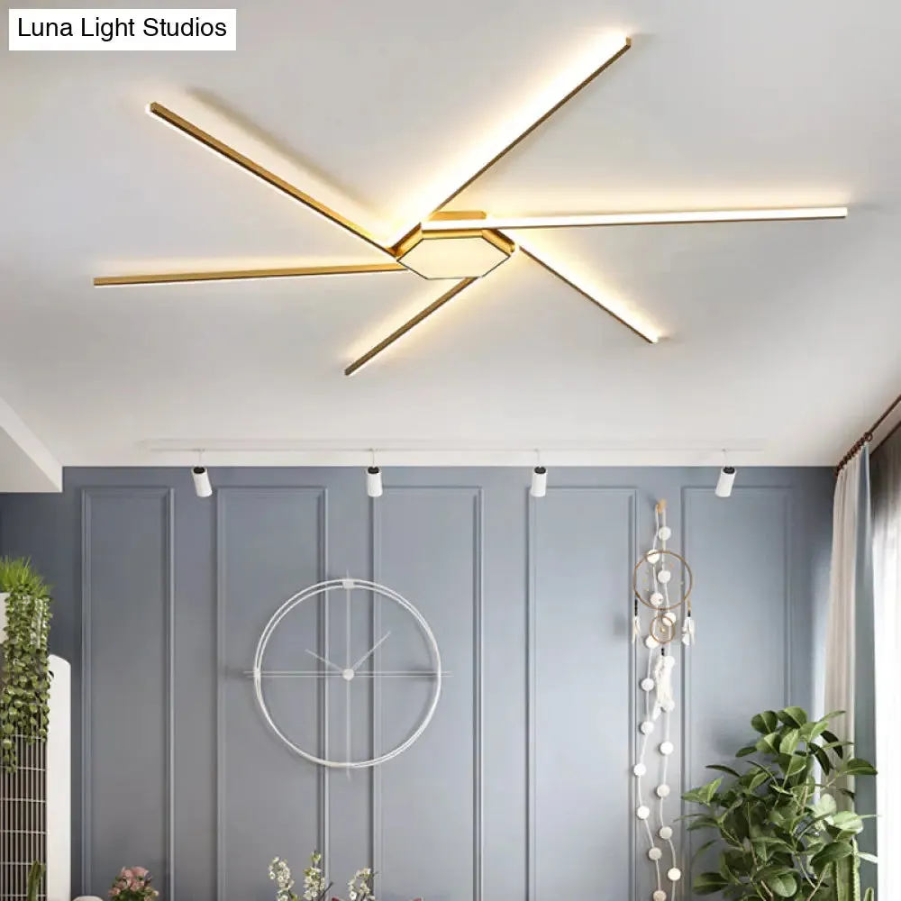 Modern Gold LED Ceiling Mounted Flush Mount Lamp with Acrylic Shade - 69"/82.5"W Linear