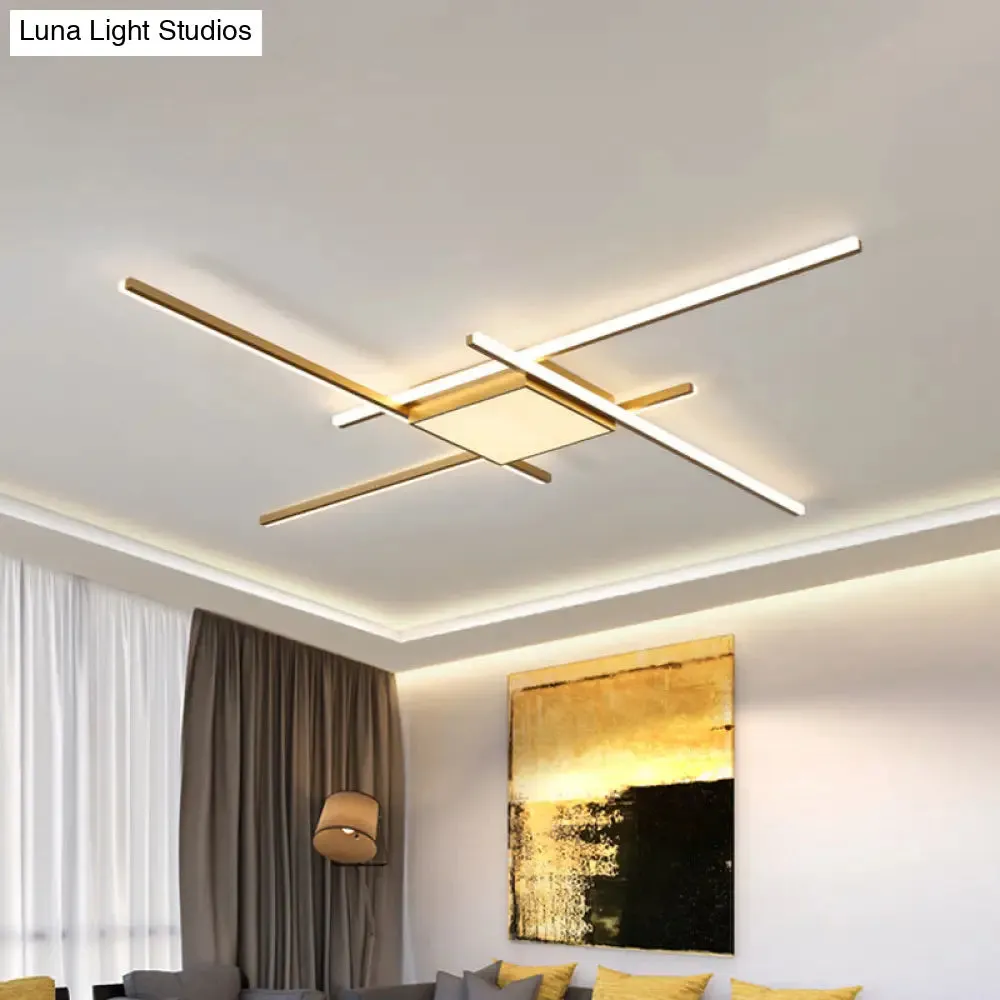 Modern Gold LED Ceiling Mounted Flush Mount Lamp with Acrylic Shade - 69"/82.5"W Linear