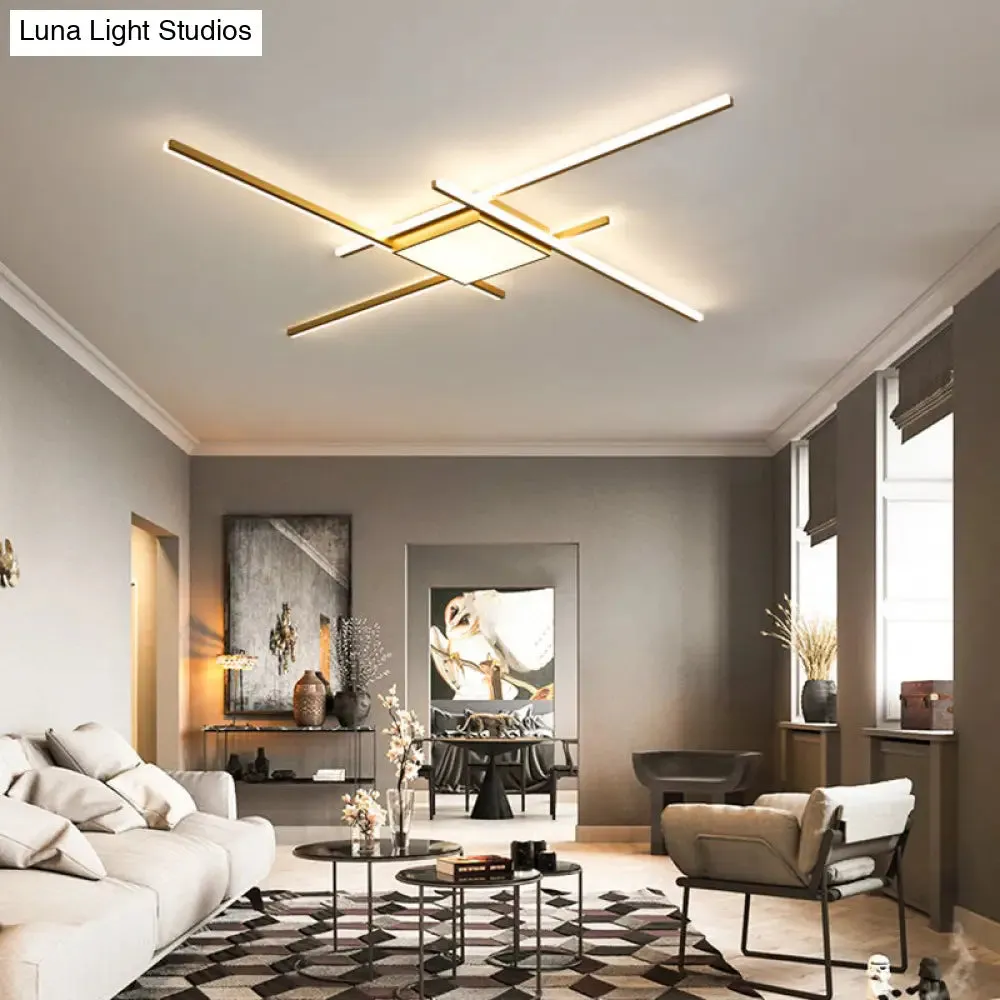 Modern Gold LED Ceiling Mounted Flush Mount Lamp with Acrylic Shade - 69"/82.5"W Linear