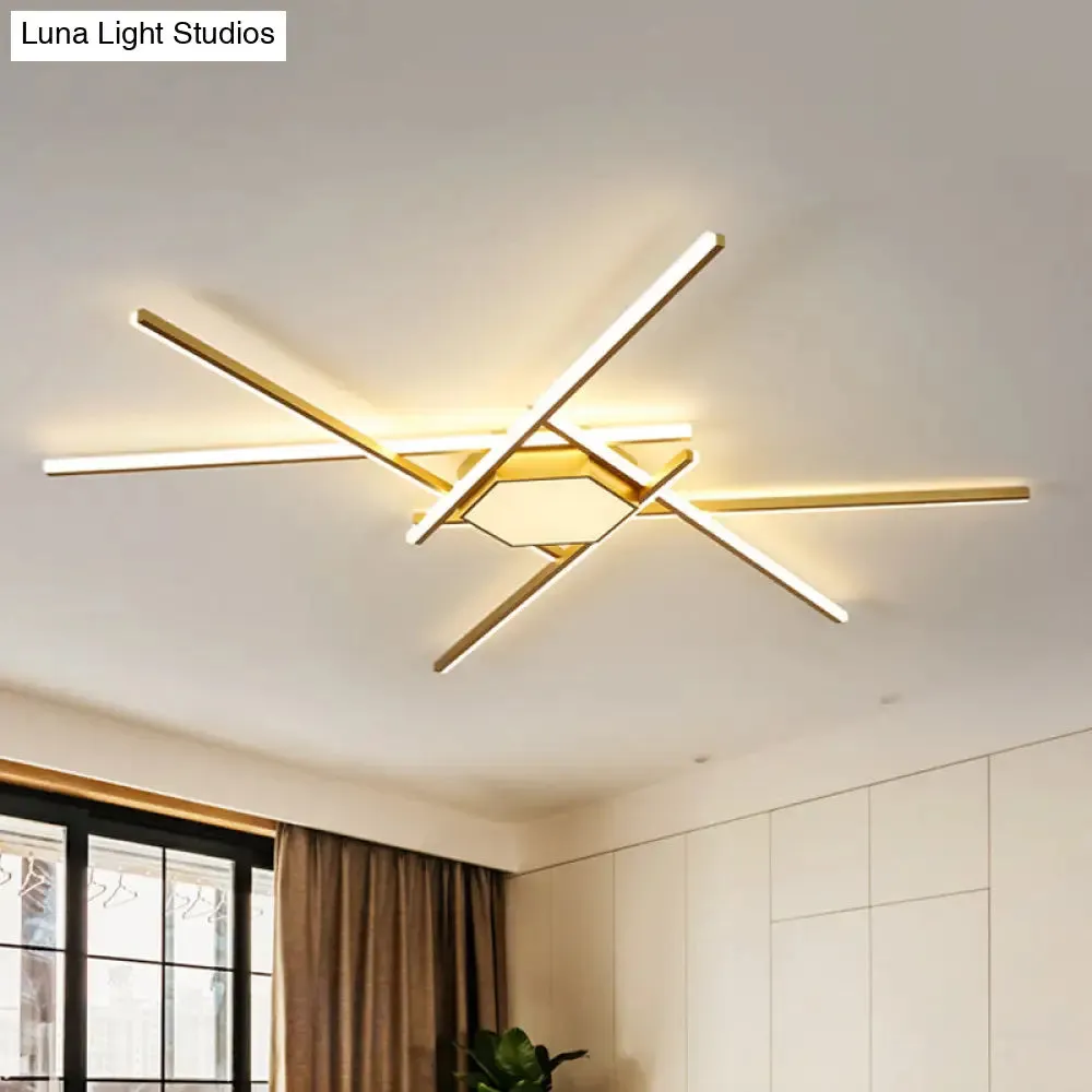 Modern Gold LED Ceiling Mounted Flush Mount Lamp with Acrylic Shade - 69"/82.5"W Linear
