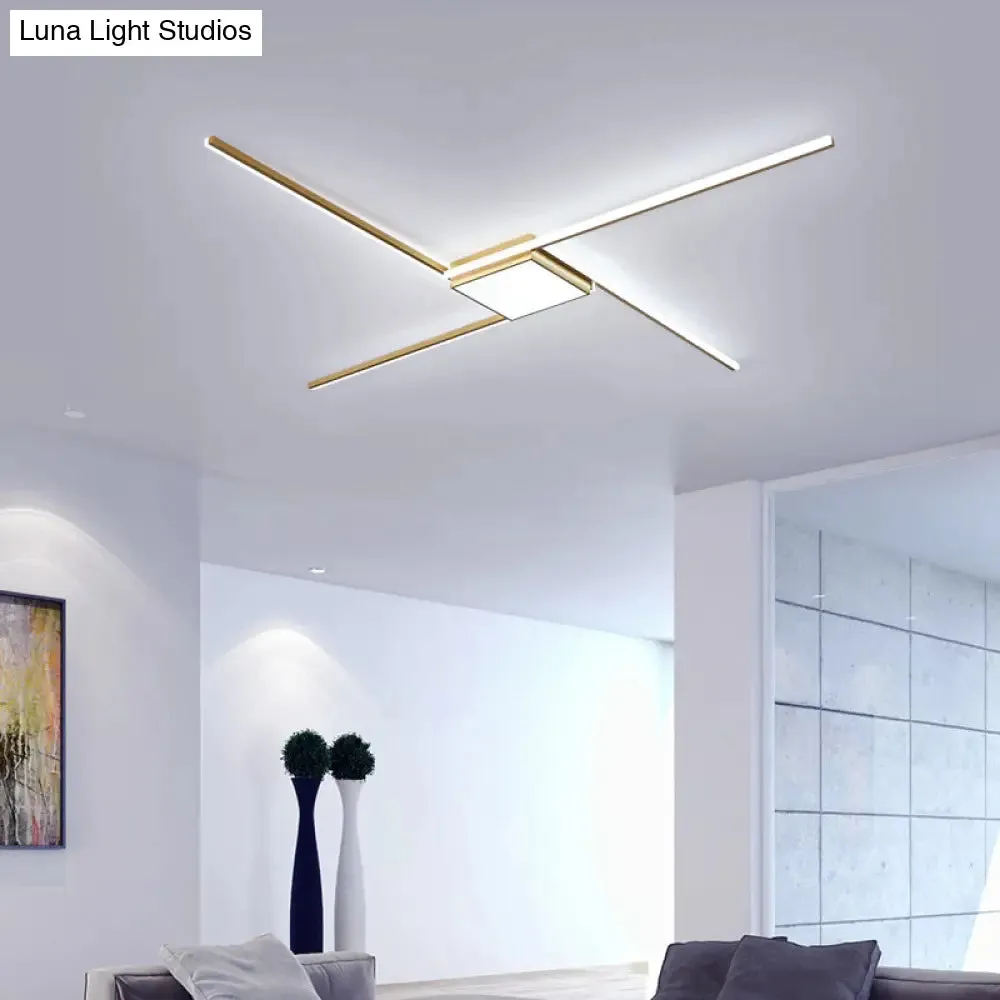 Modern Gold LED Ceiling Mounted Flush Mount Lamp with Acrylic Shade - 69"/82.5"W Linear